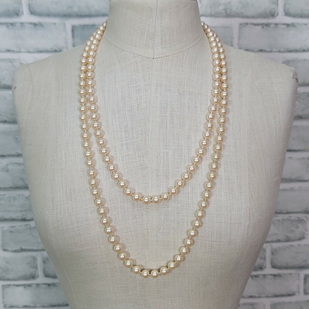 Vintage Set of 2 Faux Pearl Necklace GRADUATED Length 24" and 30"